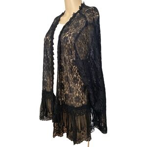 Women's 2XL Black Lace Cardigan Open Front Floral Short Sleeves Whimsigoth Fairy